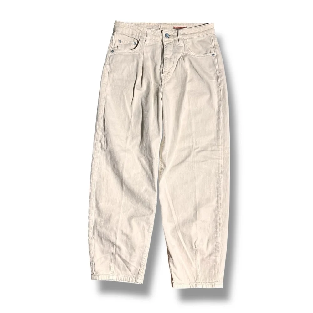 Pilcro Anthropologie The Breaker Pants Cream Boho Retro Barrel Leg 25 (28x26)
